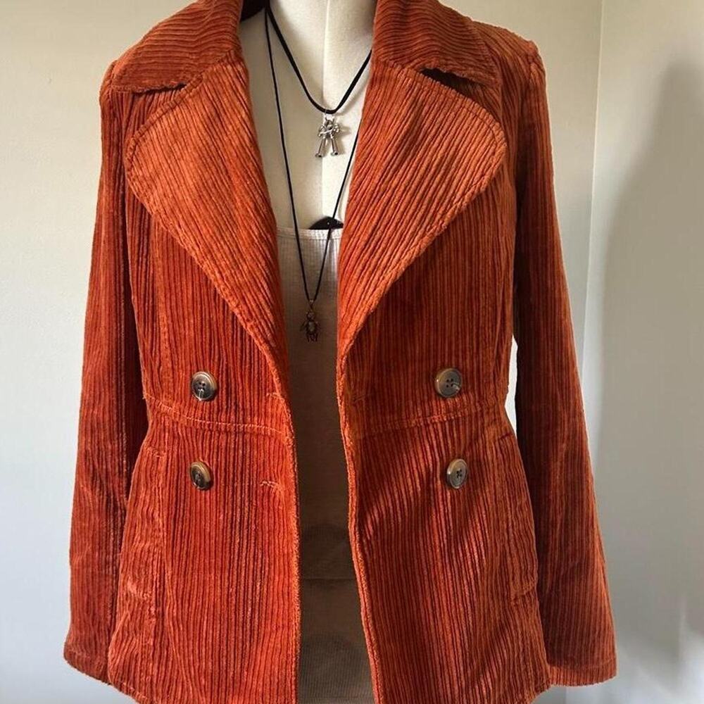 Cabi Corduroy Professor Pea Coat Burnt Orange Size M⁠